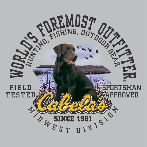 Cabela's World's Foremost Outfitter design with a Labrador