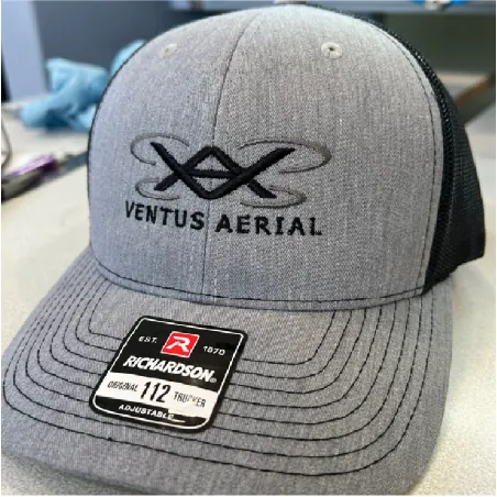 Gray and black Richardson cap with a Ventus Aerial logo embroidered on the front